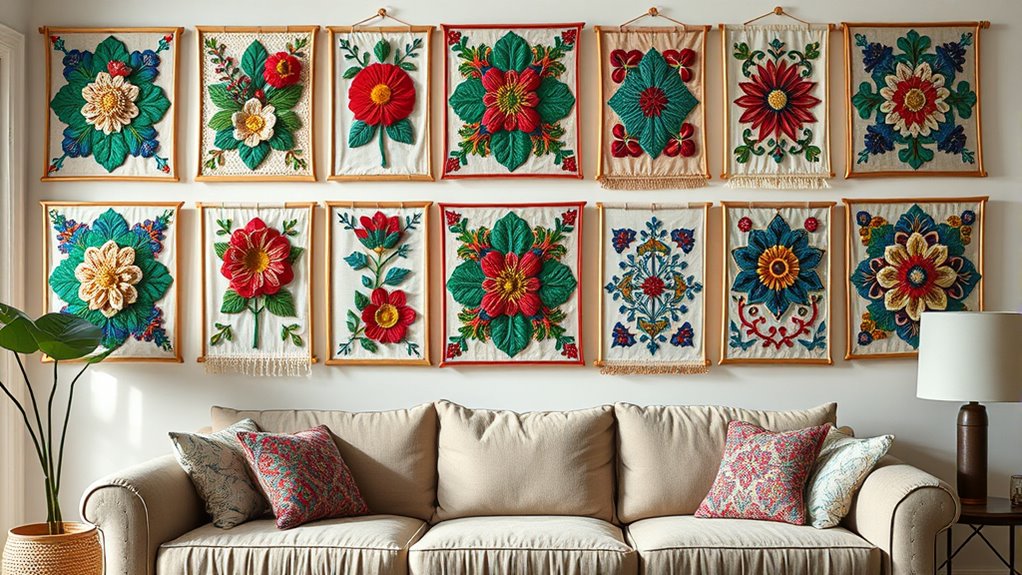 elegant hand embroidered wall art