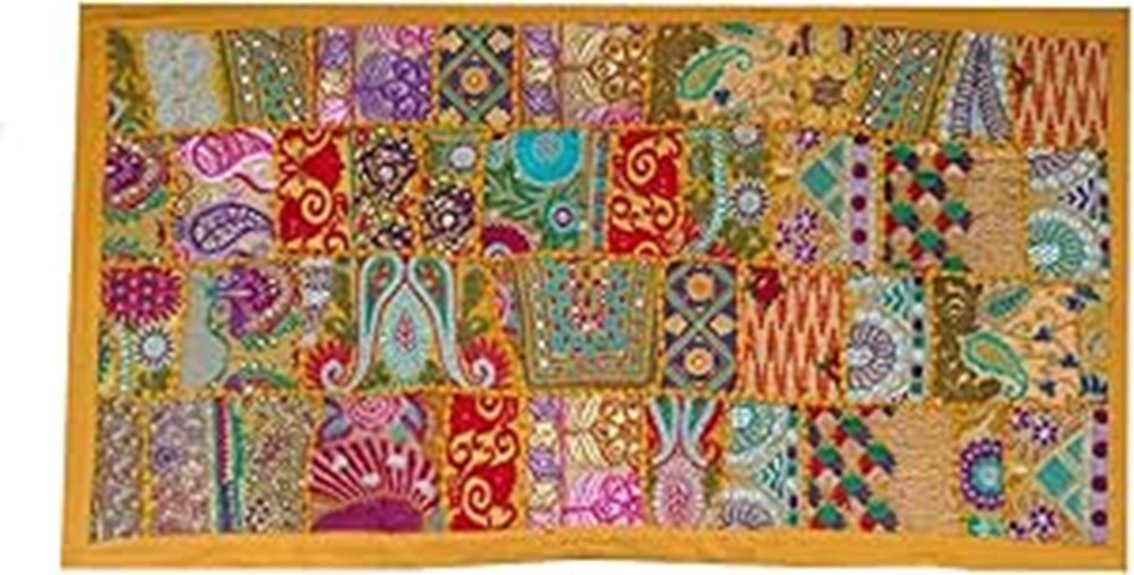 embroidered patchwork wall hanging