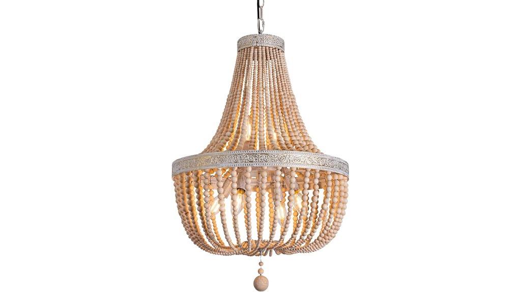 farmhouse wooden bead chandelier