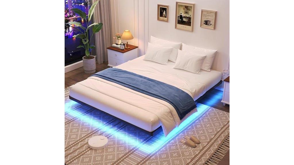floating led queen bed