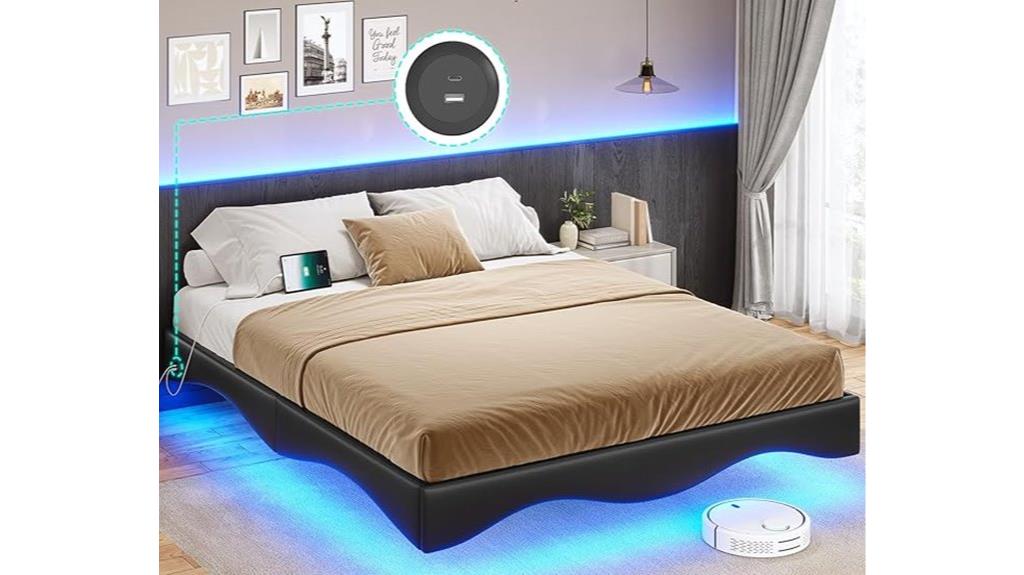 floating queen bed with charging