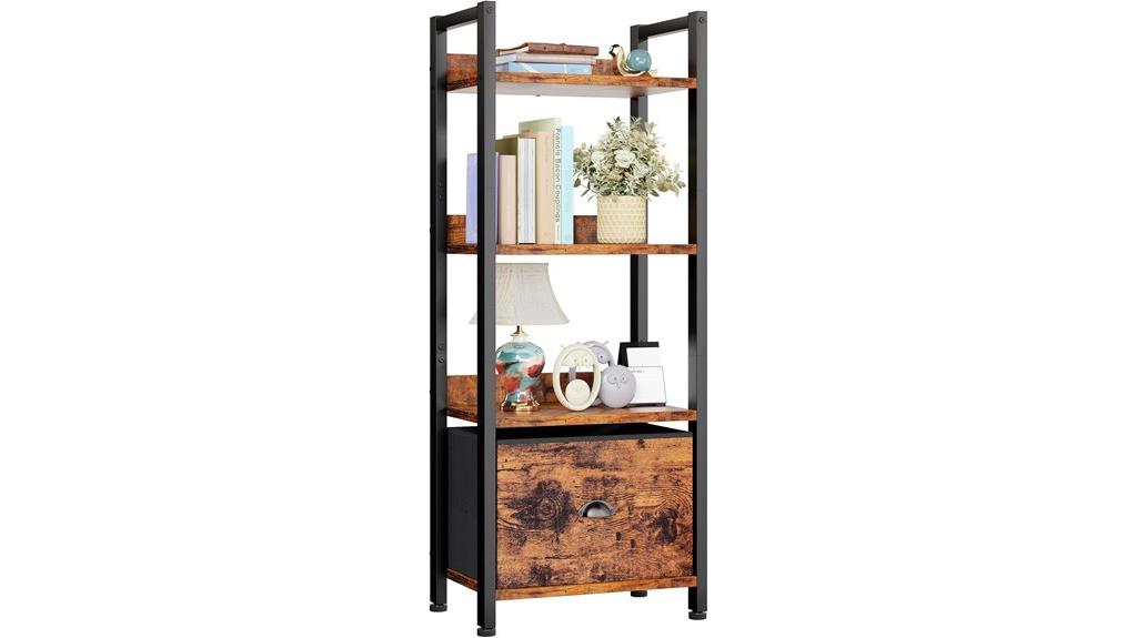 four tier bookshelf with drawer