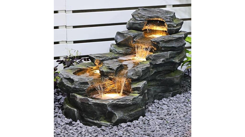 garden fountain with lights