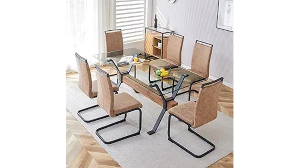 glass table with six chairs