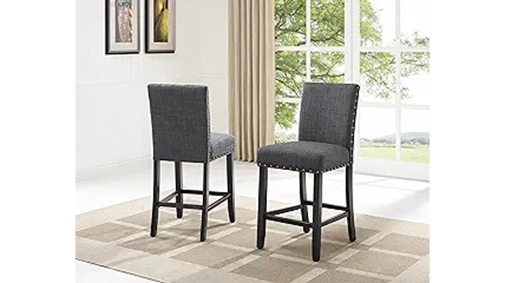 gray fabric nailhead stools