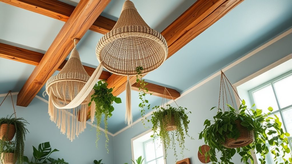 greenery enhances boho ceiling