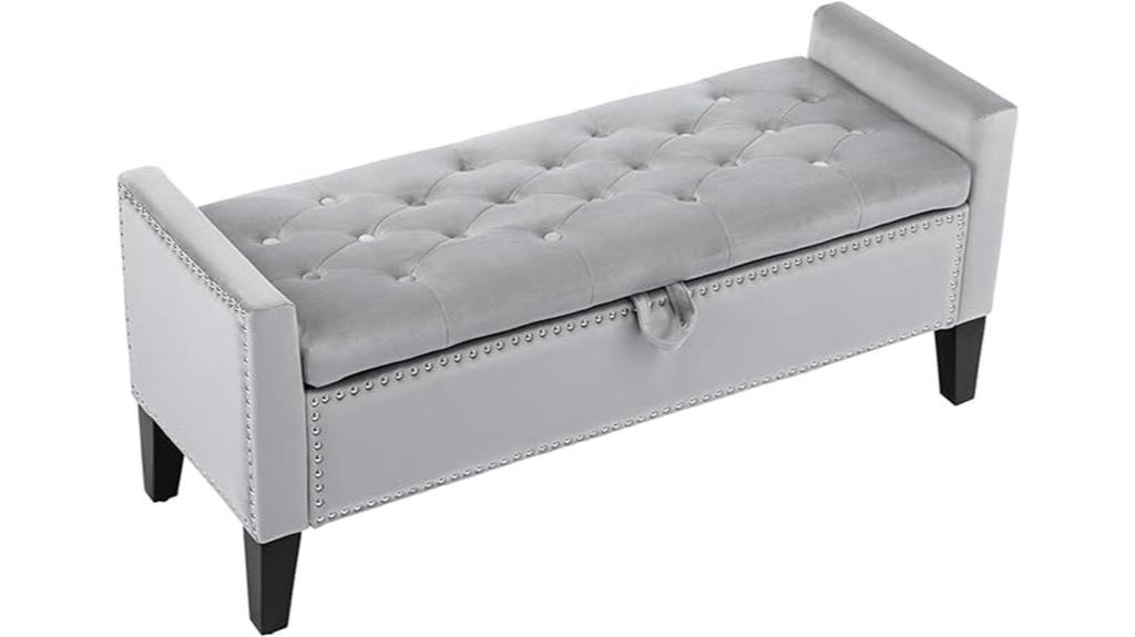 grey velvet tufted bench