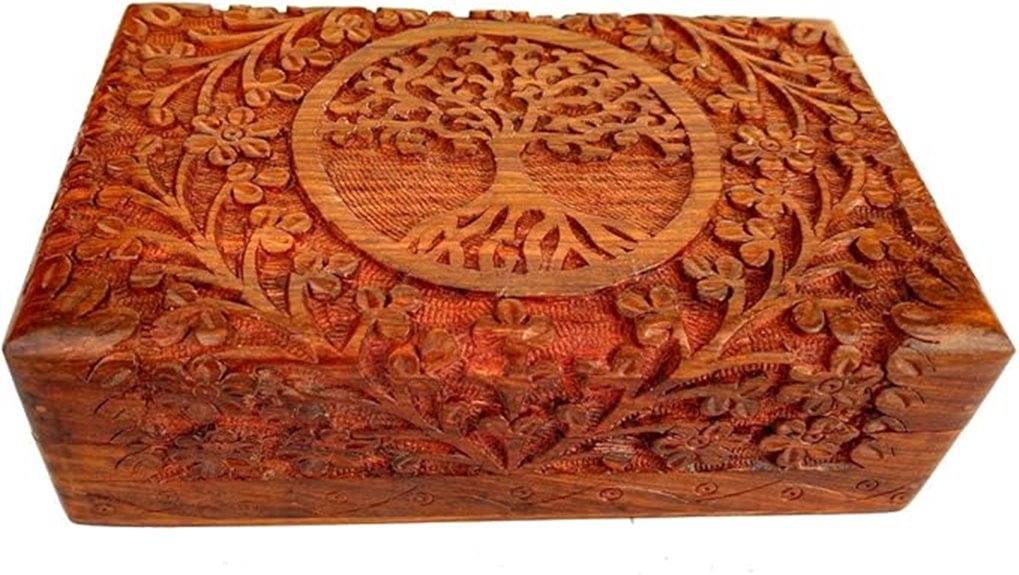 handcarved wooden treasure chest