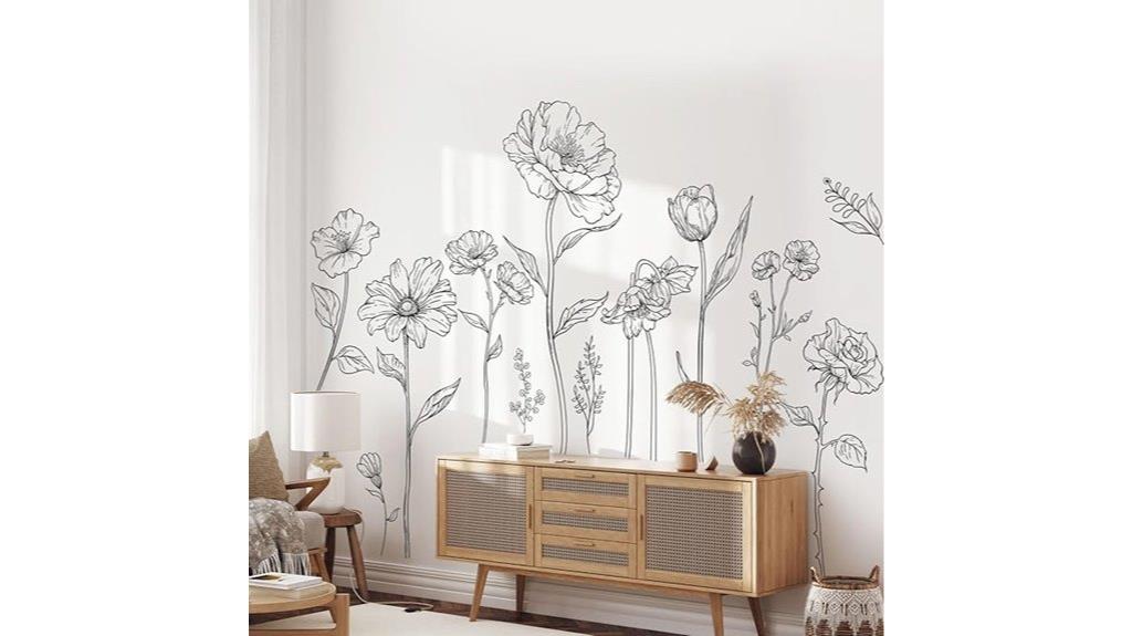 large black boho floral decals