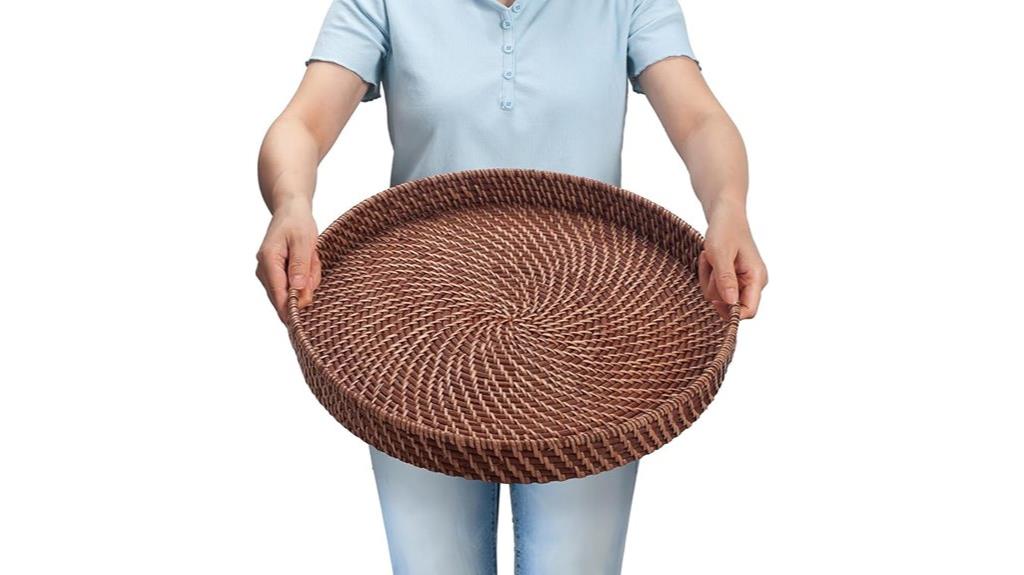 large rattan tray with handles