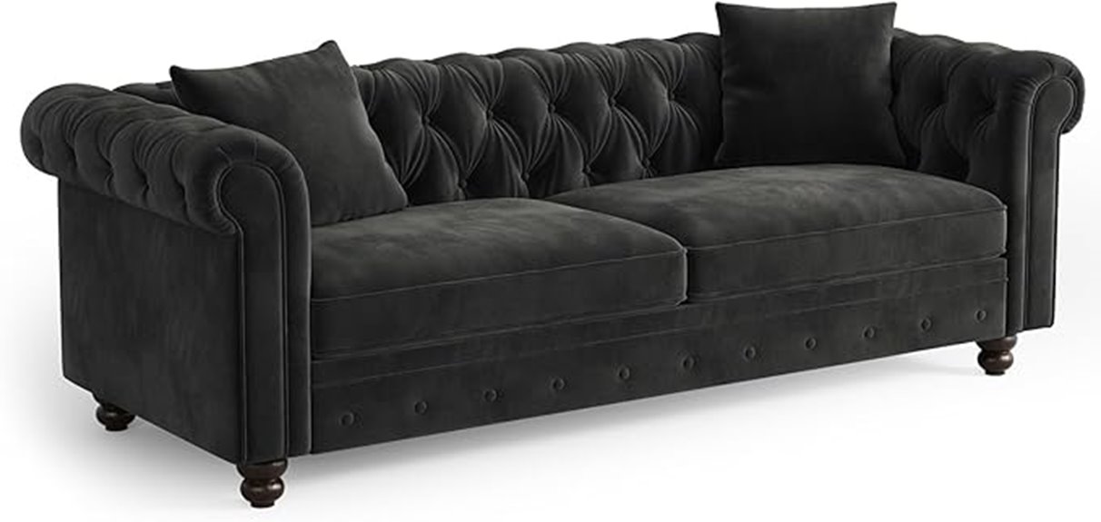 large velvet rolled arm sofa