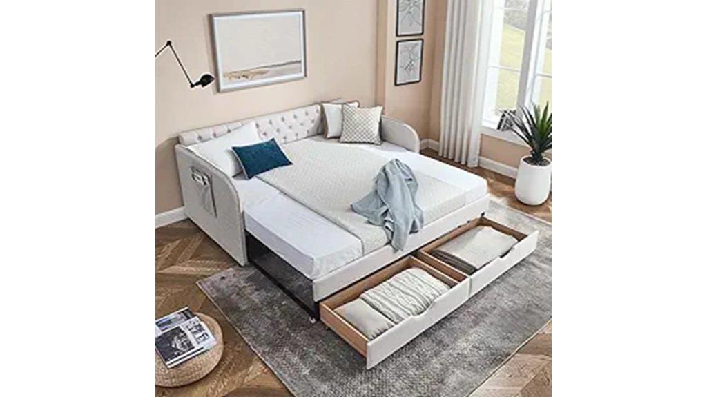 large wooden daybed with storage