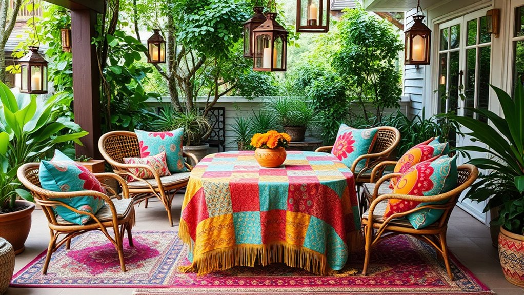 layered colorful boho textiles