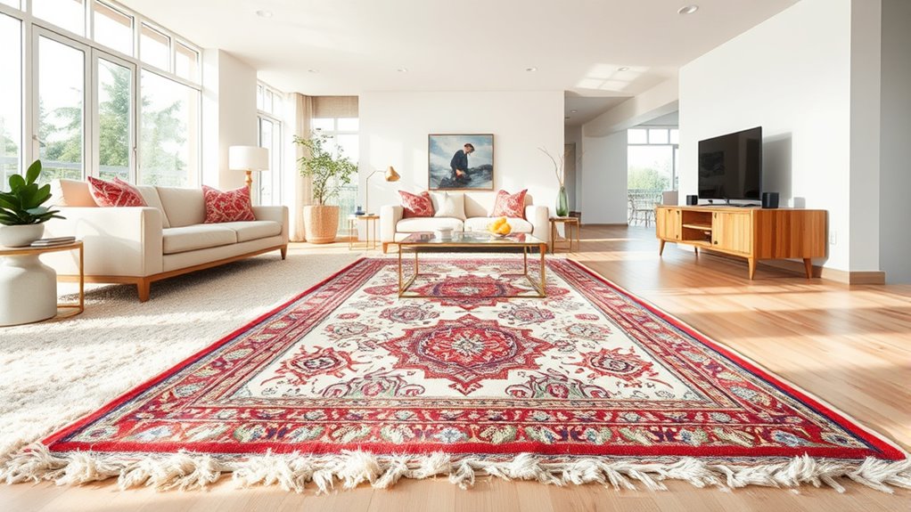 layered rugs for defined zones