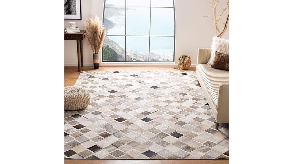leather ivory grey rug