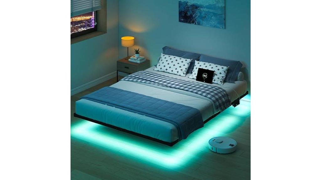 led lit floating queen bed