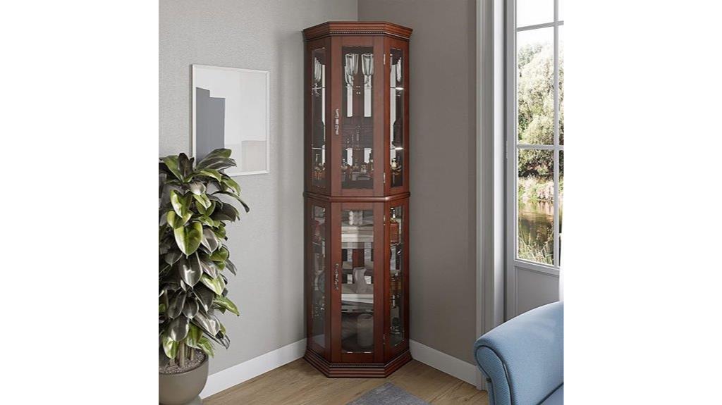 lighted wooden corner cabinet