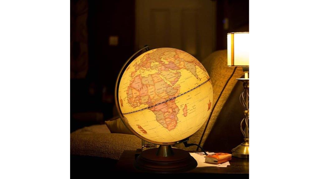 lit globe on stand