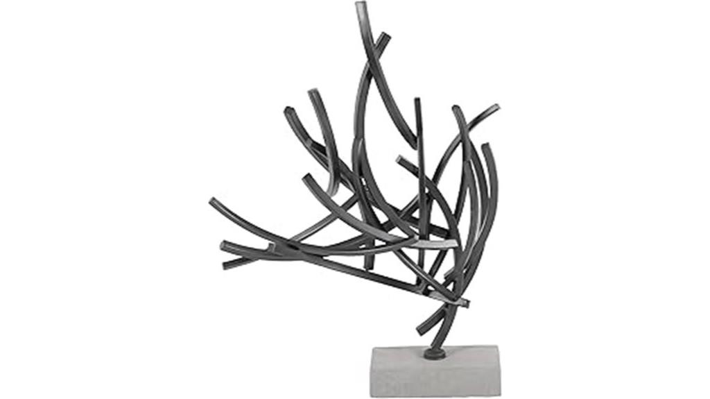metal abstract sculpture with marble base