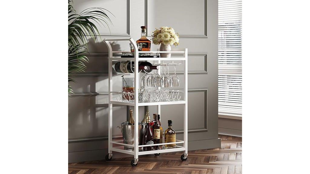 mirrored 3 tier bar cart
