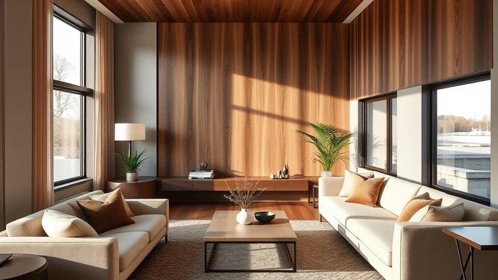 neutral palette balances wood tones