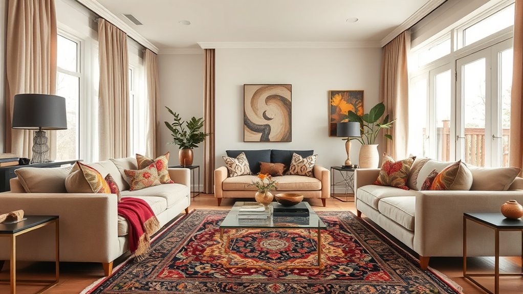 neutral tones unify eclectic decor