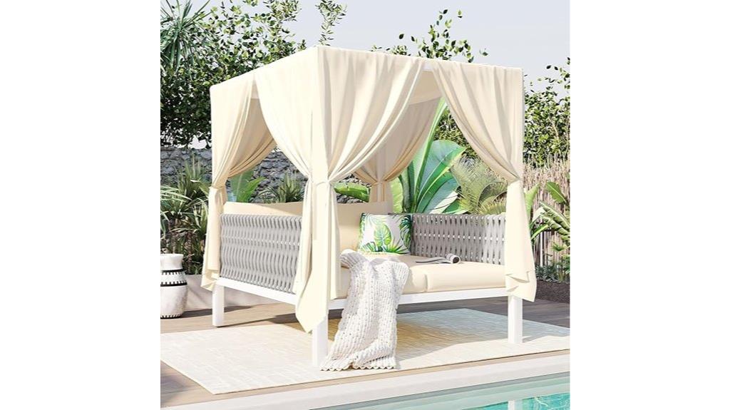 outdoor beige curtain sunbed
