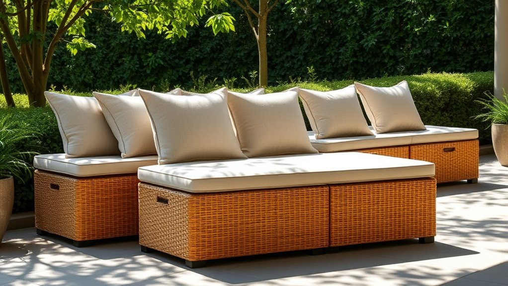 outdoor rattan storage benches
