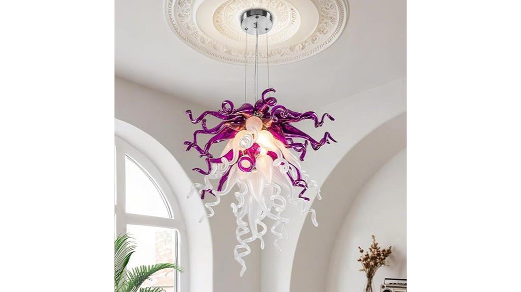 purple white hand blown chandelier