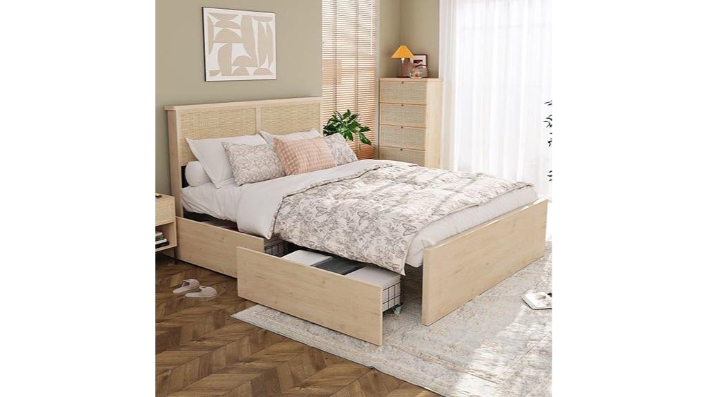 queen bed rattan storage