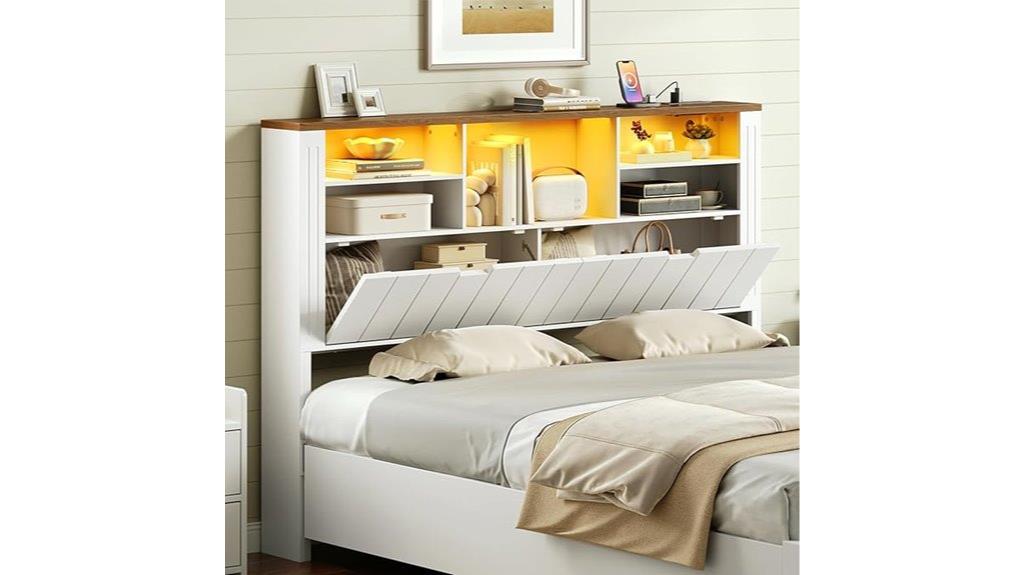 queen bed with lights