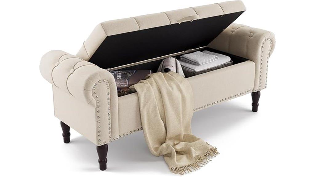 queen linen upholstered storage bench