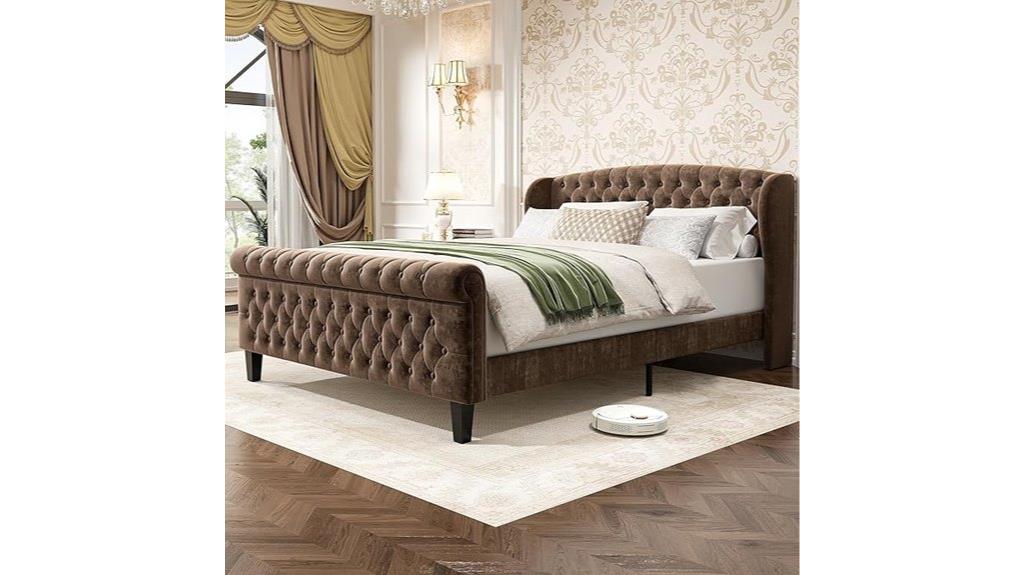 queen wingback upholstered bed