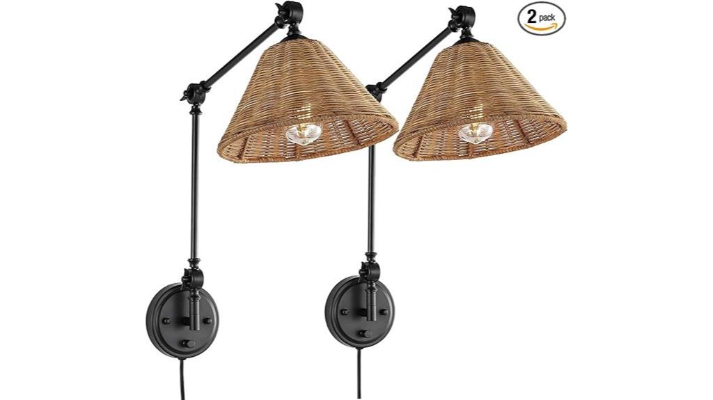 rattan wall lamp set