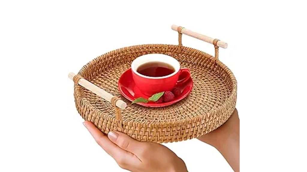 round woven rattan tray