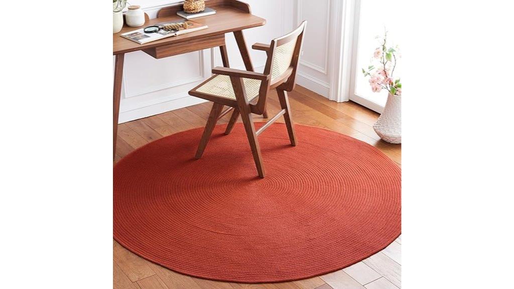 rust colored round rug