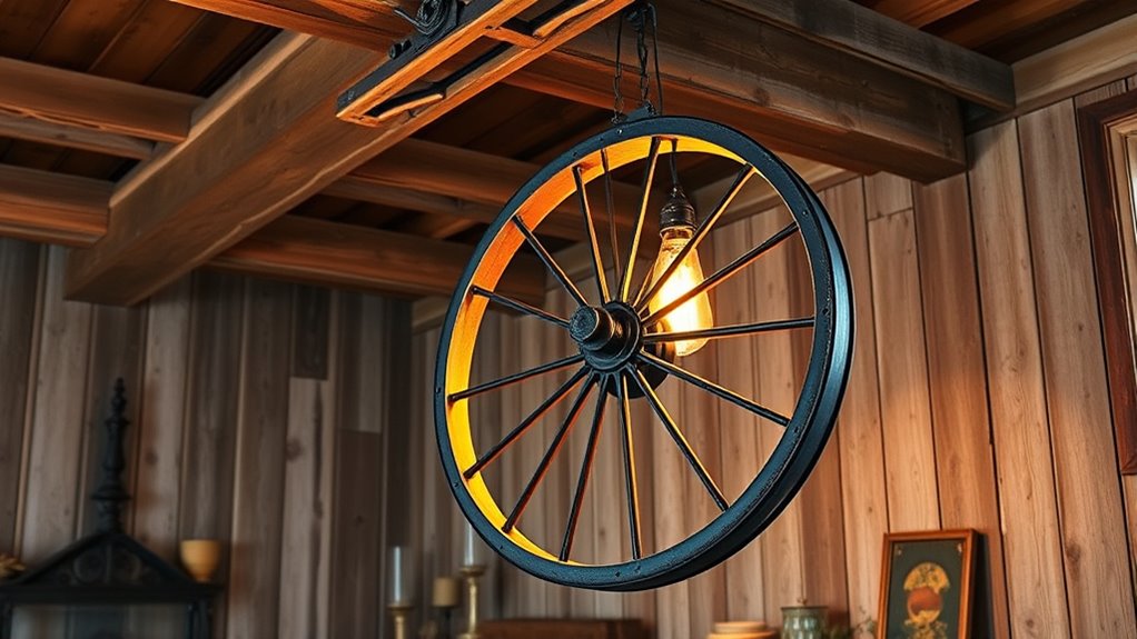 rustic farmhouse wagon wheel lights
