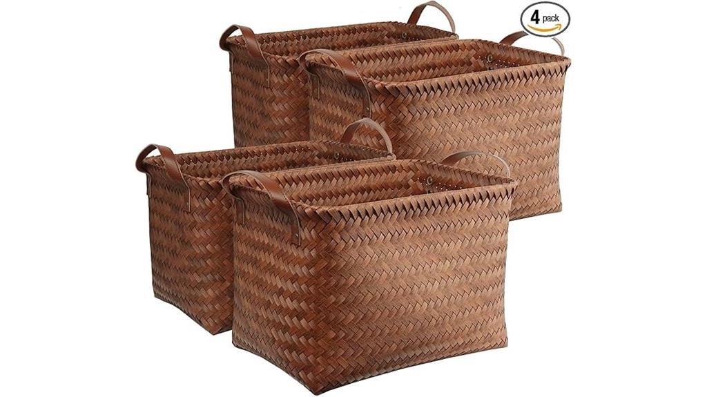 set of four brown baskets