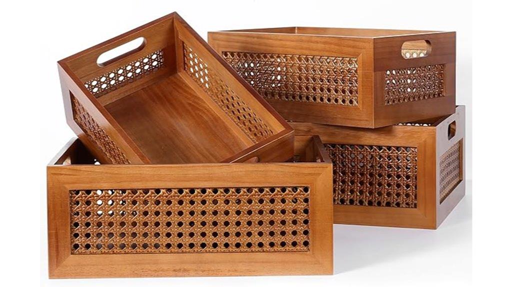 set of four rattan baskets