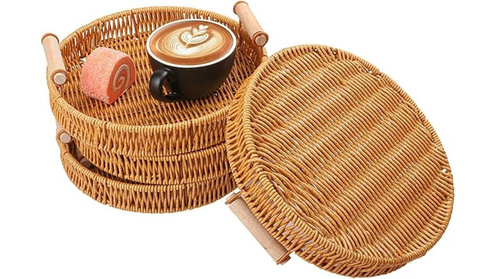 set of four rattan trays