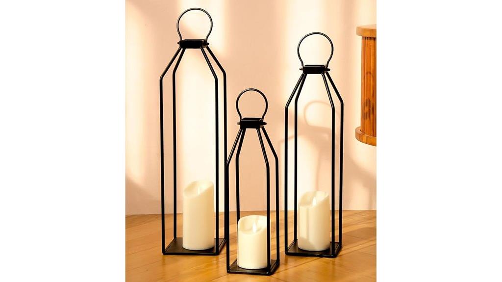 set of three black lanterns