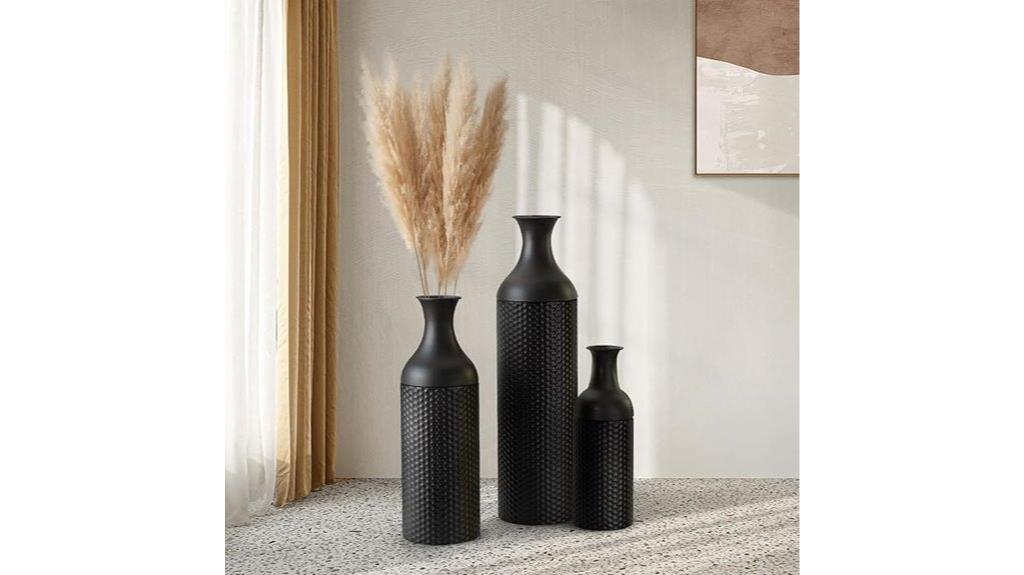 set of three black vases