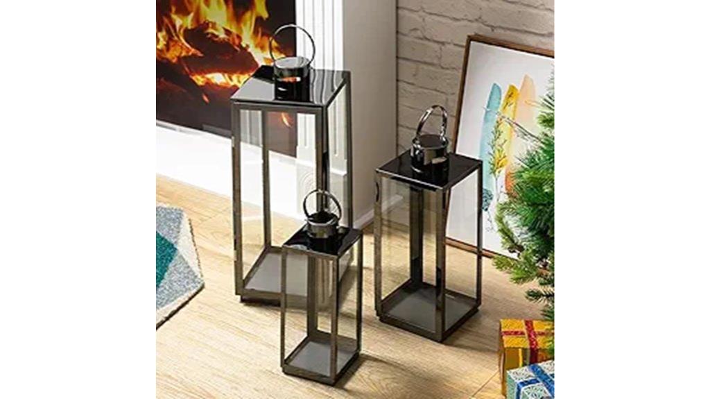 set of three stainless lanterns