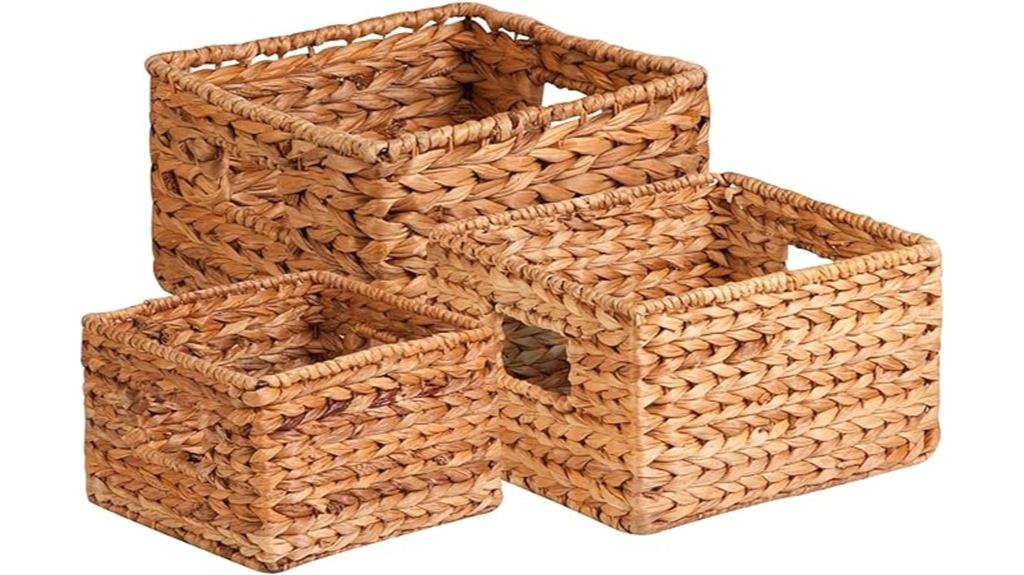 set of three wicker baskets