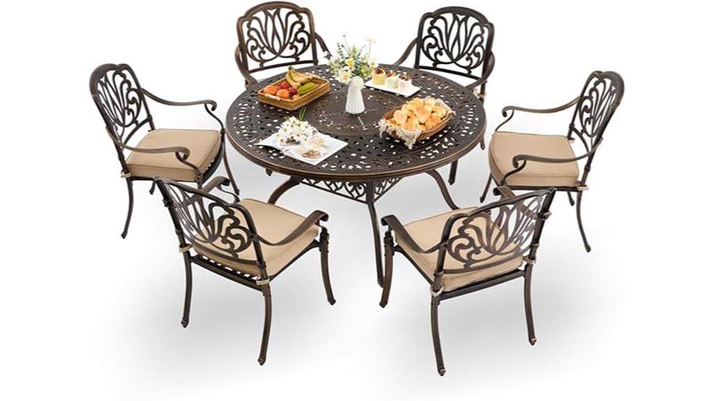 seven piece aluminum patio set