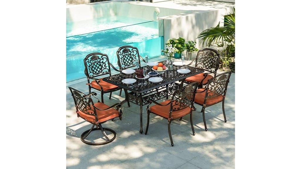 seven piece aluminum patio set