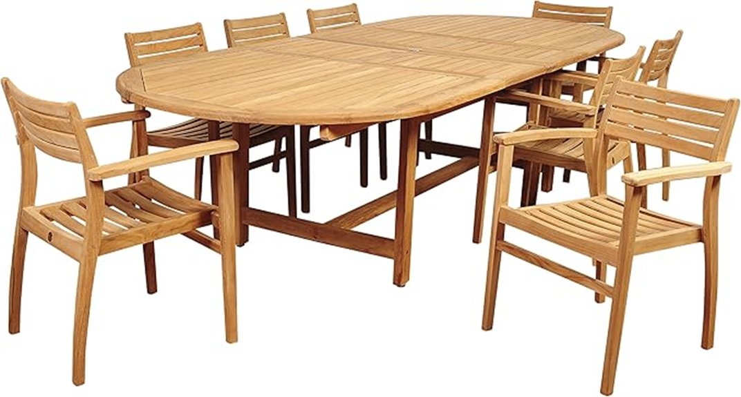 teak oval dining set