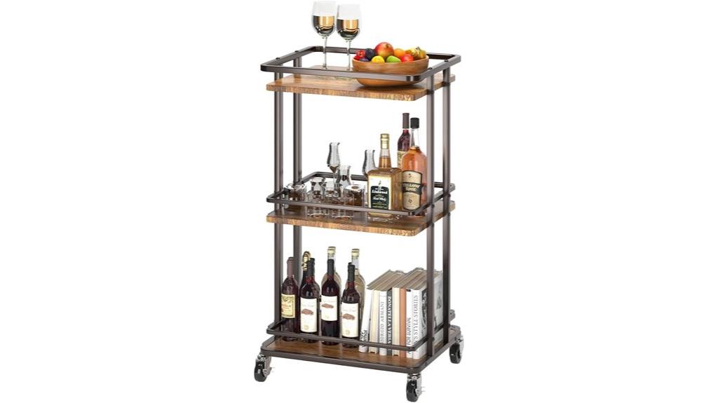 three tier rolling serving cart