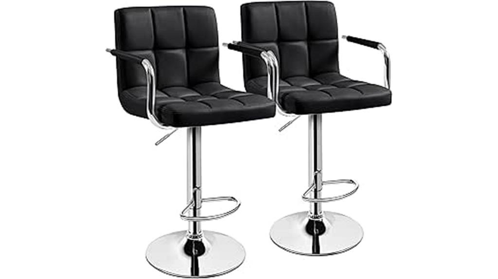 two adjustable leather barstools