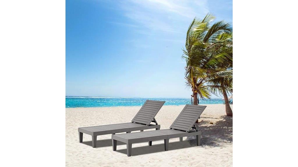 two adjustable outdoor loungers